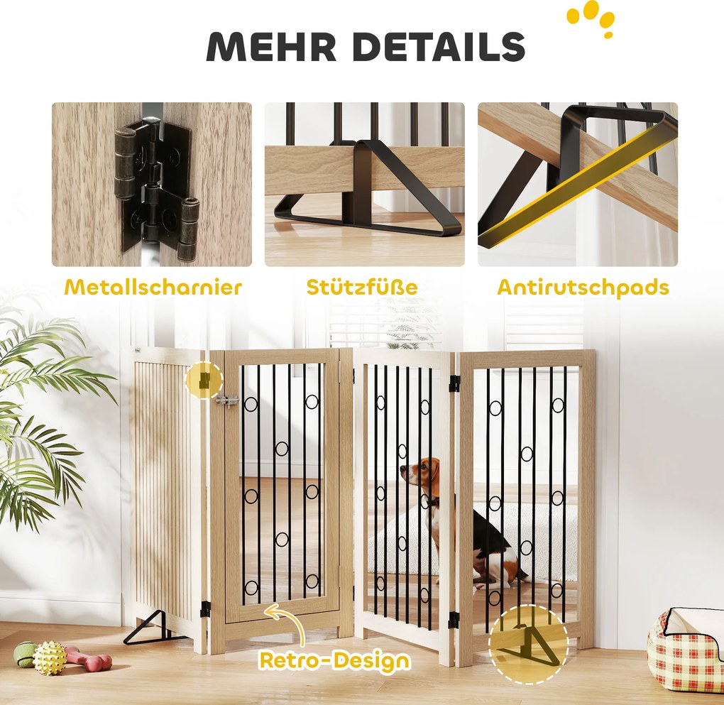 PawHut Poartă pentru animale independentă, poartă pentru câini cu ușă, 4 panouri, pentru hol, scară, tocul ușii, MDF, oțel | Aosom Romania