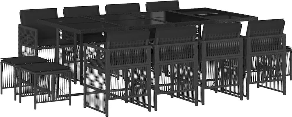 vidaXL Set mobilier de grădină cu perne, 13 piese, negru, poliratan