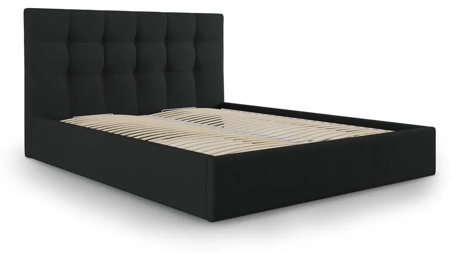 Pat matrimonial 180x200 cm negru tapițat cu spațiu de depozitare cu somieră Nerin – Mazzini Beds