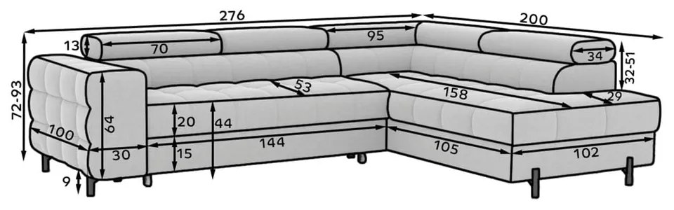 Colțar albastru extensibil/cu spațiu de depozitare cu tapițerie din țesătură bouclé (cu colț pe partea dreaptă/în formă de ”L”) Ferucce – ELTAP