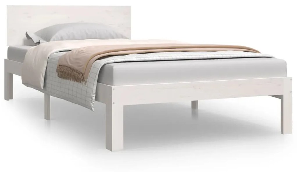 833112 vidaXL Cadru de pat, alb, 100x200 cm, lemn masiv de pin
