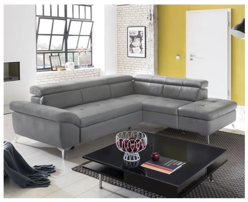 Canapea colțar extensibilă din piele SALERNO II stânga, gri