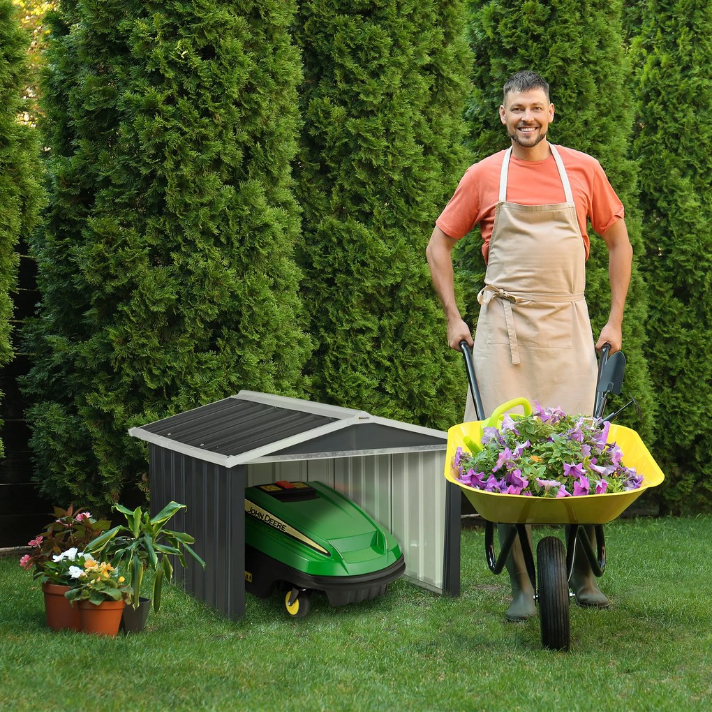 Outsunny Adăpost pentru mașina de tuns iarba robotică, garaj pentru robot, shed din oțel gri | Aosom Romania