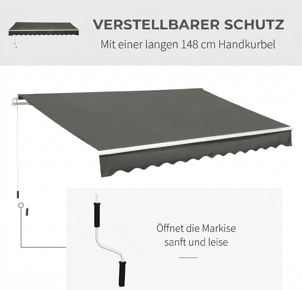 Outsunny Copertină Pliabilă pentru Exterior, Copertină Tip Roll-Up cu Deschidere Manivelă, 350x250 cm, Gri | Aosom Romania