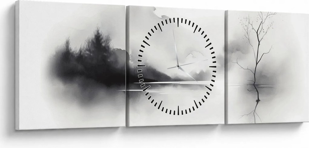 Tablou - pictură cu cerneală de peisaj (cu ceas) (90x30 cm)