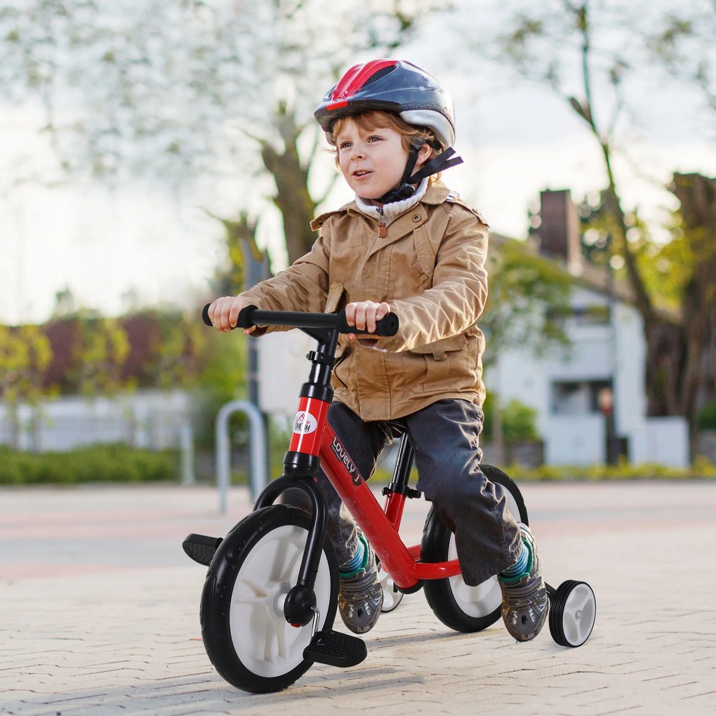HOMCOM Bicicletă pentru copii cu pedale 2 în 1, roți și pedale detașabile, roți de 12" cu înălțimea șeii reglabilă pentru copii de la 2 la 5 ani, oțel roșu | Aosom Romania