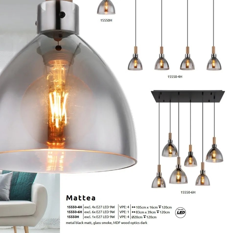 Lustra suspendata 6L design modern MATTEA negru