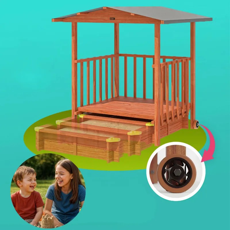 Sandpit pentru copii Merle cu protecție UV și verandă de joacă acoperită