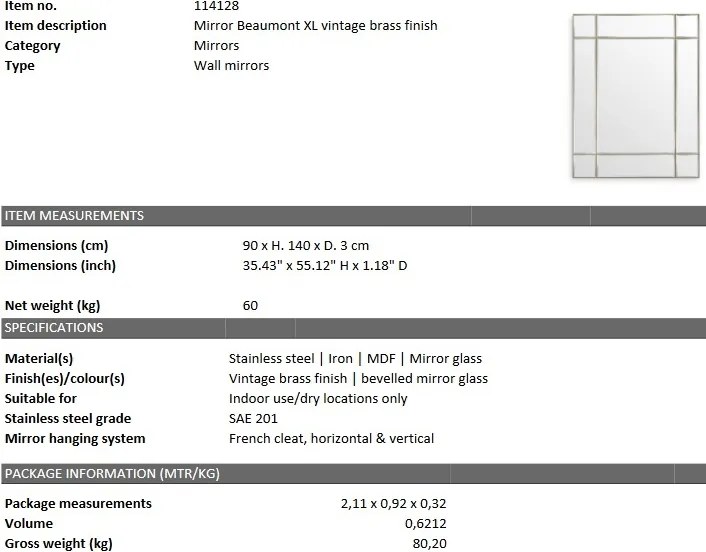 Oglinda decorativa LUX Beaumont XL alama 90x140cm 114128 HZ