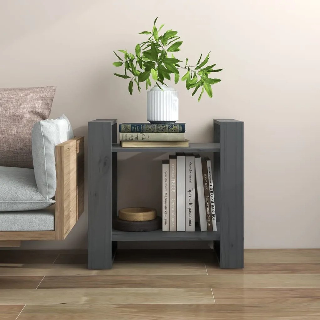 Bibliotecă/separator cameră, gri, 60x35x57 cm, lemn masiv pin