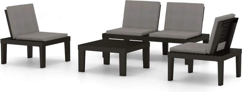 vidaXL Set mobilier de grădină cu perne, 4 piese, gri, plastic