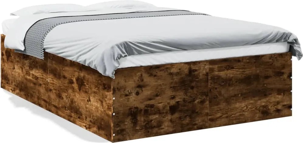 vidaXL Cadru de pat, stejar afumat, 135x190 cm, lemn prelucrat