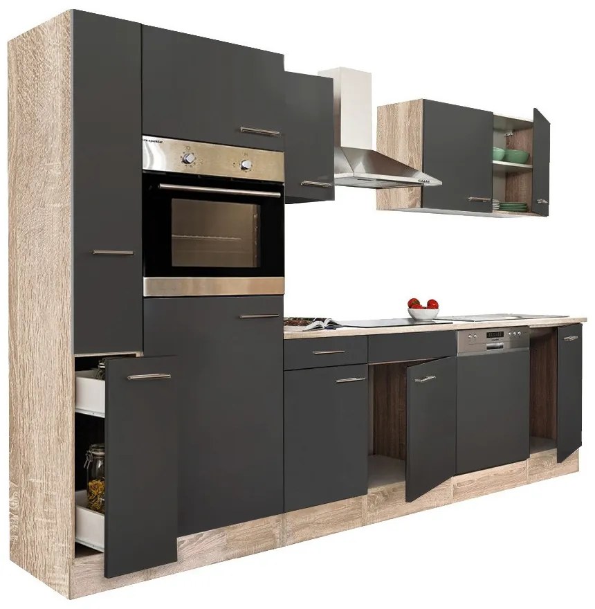 Mobilă de bucătărie Yorki 310, corp din stejar sonoma, cu față antracit satinat