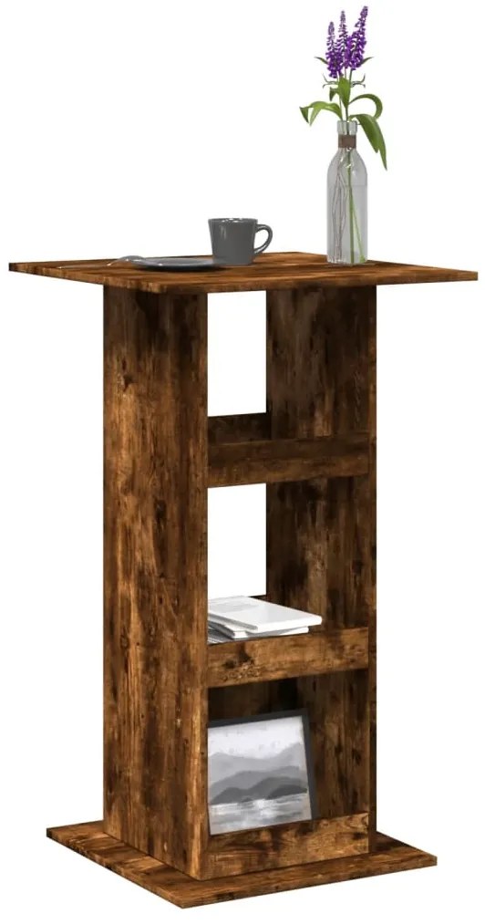 vidaXL Masă bar cu depozitare, stejar fumuriu, 60x60x102 cm, lemn