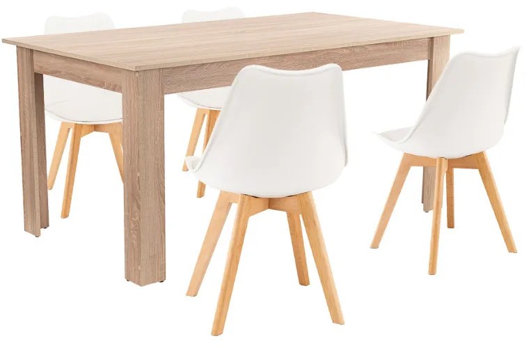 Set de masă Lola 4+1, alb-stejar Sonoma
