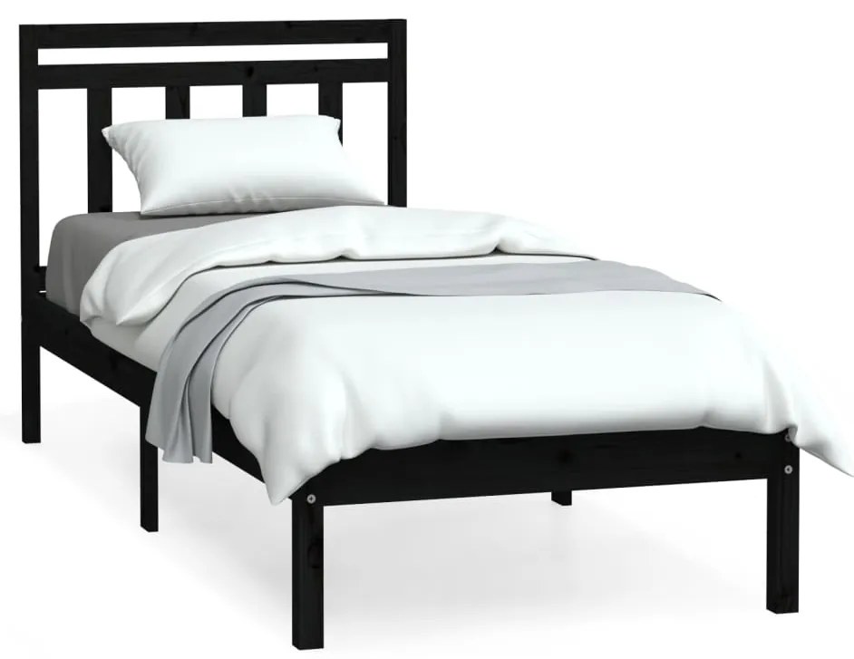 3100553 vidaXL Cadru de pat Small Single UK 2FT6, negru, 75x190 cm, lemn masiv