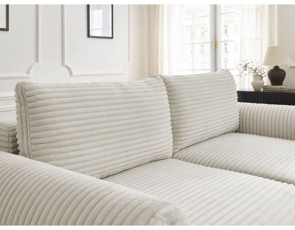 Canapea crem extensibilă cu tapițerie din catifea reiată 257 cm Lucien – Bobochic Paris