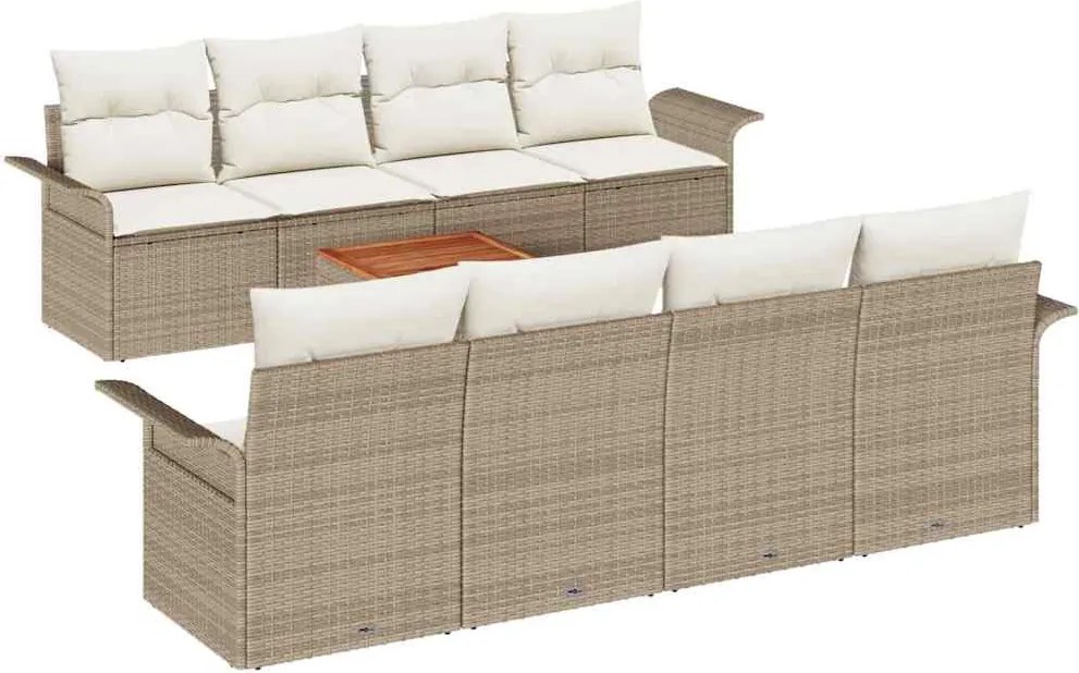 vidaXL Set de canapele pentru grădină cu pernă 9 pcs Bej poliratan