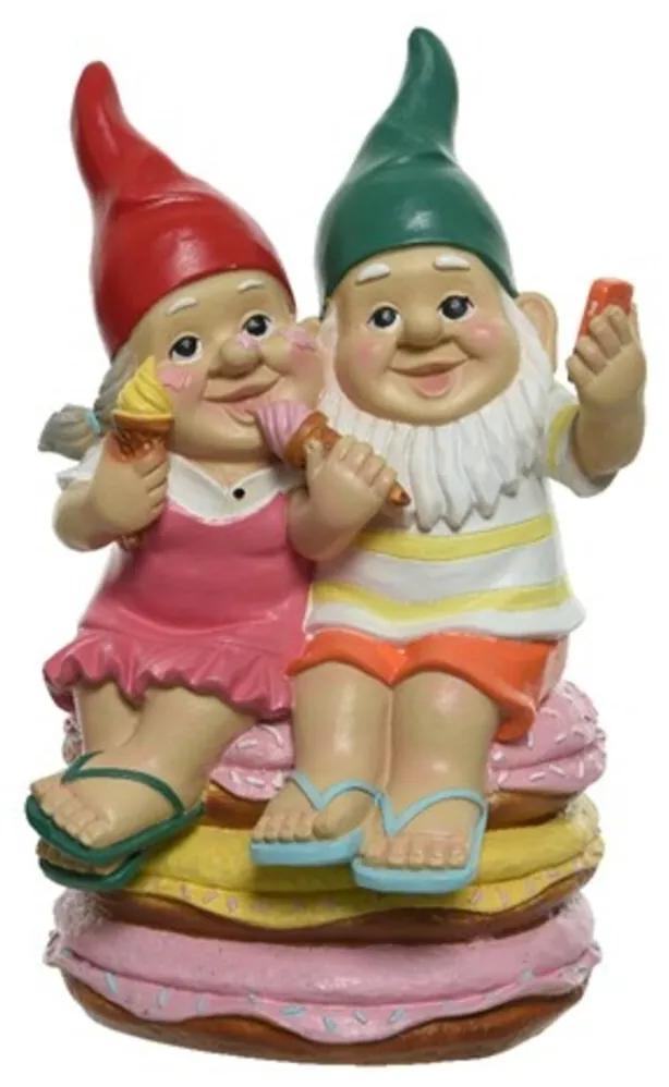 Decoratiune Gnome couple o donut, Decoris, 17.8x19x29.5 cm, multicolor