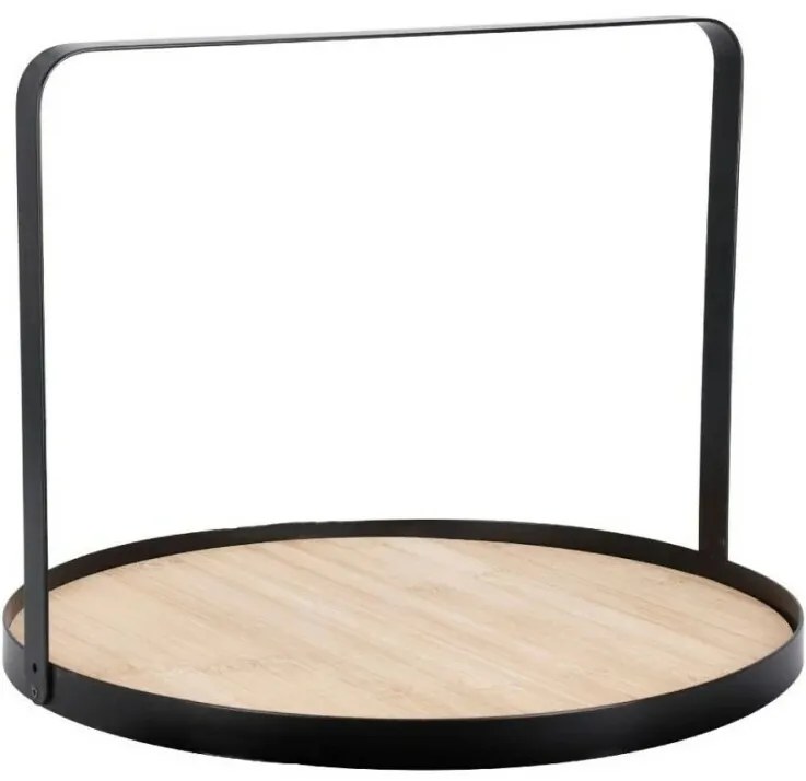 Tavă rotundă din bambus cu mâner metalic EH, 35 cm