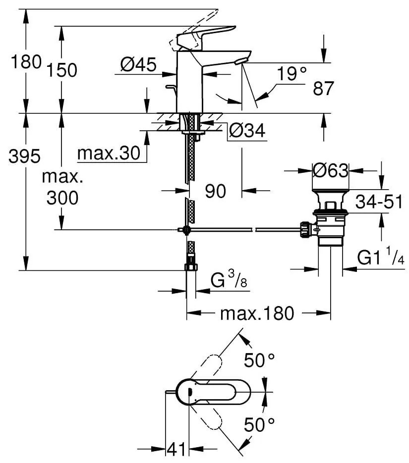 Set baterii baie si bucatarie Grohe Bauedge bara(GRO112927,31367001)