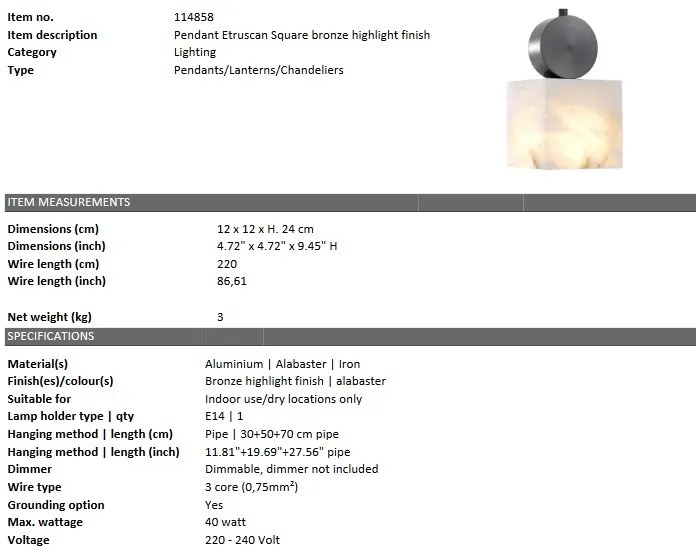 Lustra design LUX Etruscan Square, metal finisaj bronz 114858 HZ