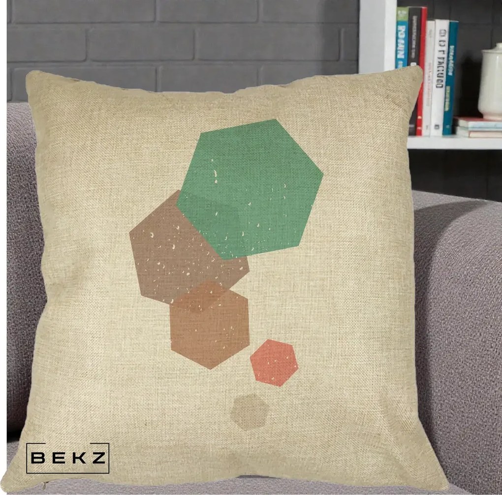 Perna Decorativa Geometric Hexagoane Pastel, 40x40 cm, Crem, Husa Detasabila, Perna Inclusa, BEKZ®