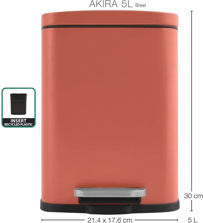 Coș de gunoi teracotă cu pedală din oțel 5 l Akira – Spirella