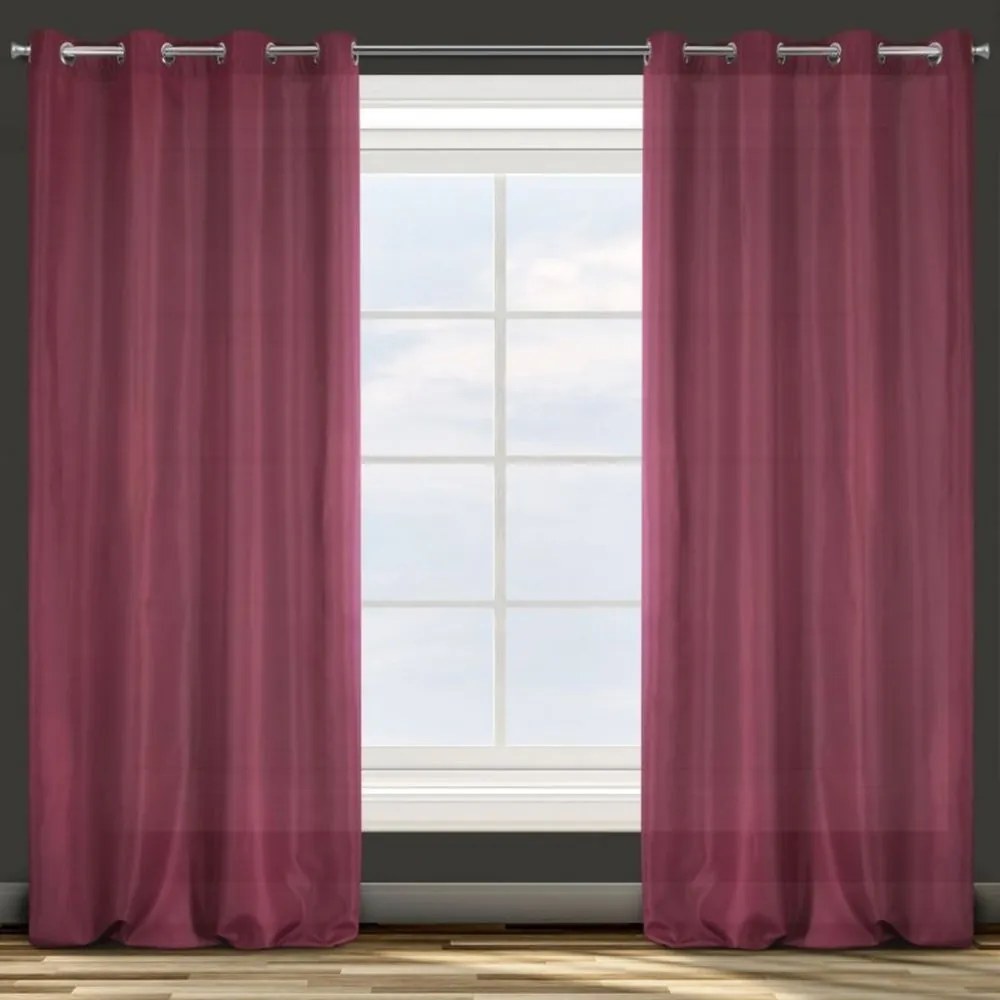 Draperie de lux de culoare burgundă pentru camera de zi cu agățat pe cercuri 140 x 250 cm