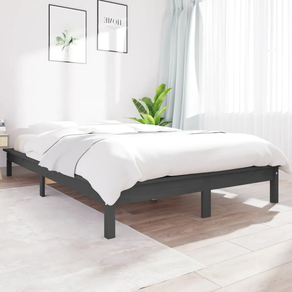 vidaXL Cadru de pat, gri, 140x200 cm, lemn masiv de pin