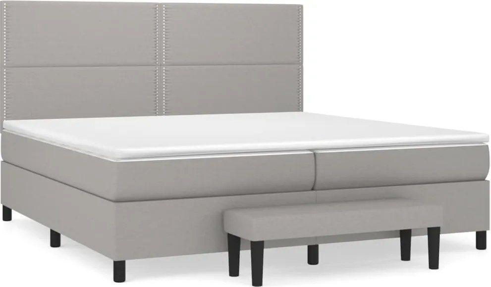 vidaXL Pat box spring cu saltea, gri deschis, 200x200 cm, textil