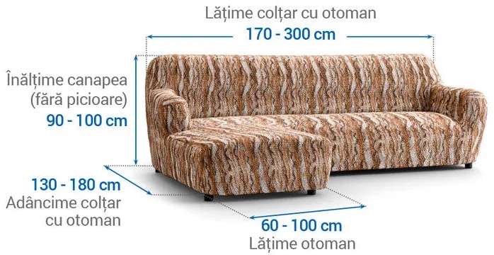 Huse bielastice OCEANO NOU cărămizii canapea cu otoman stânga (l. 170 - 300 cm)