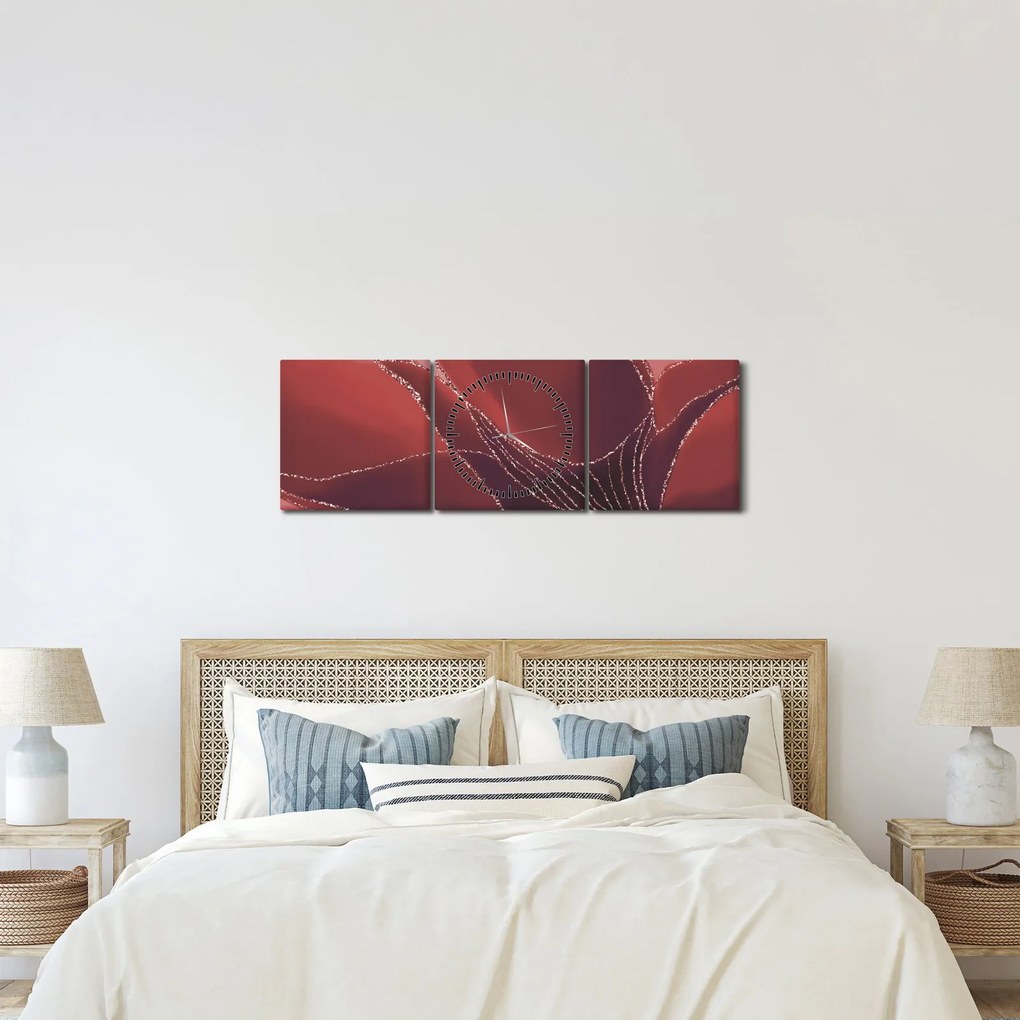 Tablou - Floare abstractă roșie N⁰2 (cu ceas) (90x30 cm)