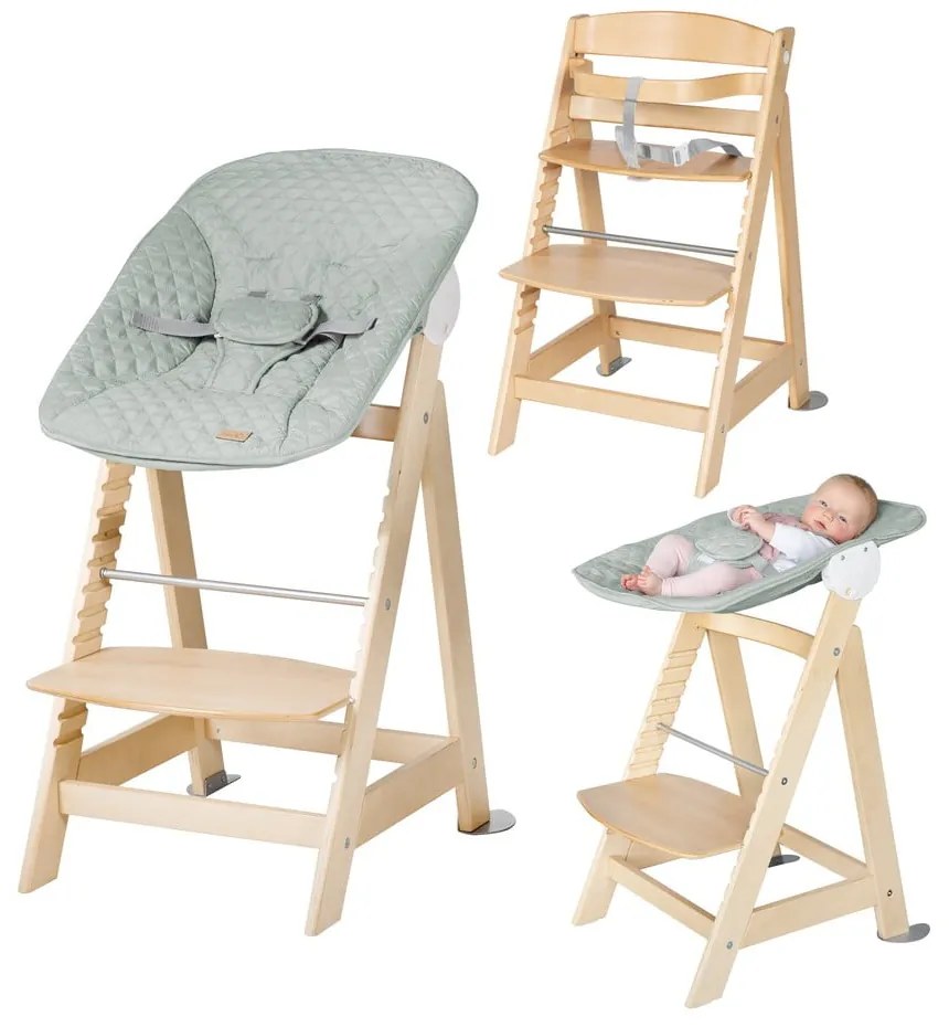 Scaun de masă pentru bebe verde deschis/în culoare naturală Style Born Up 2in1 – Roba