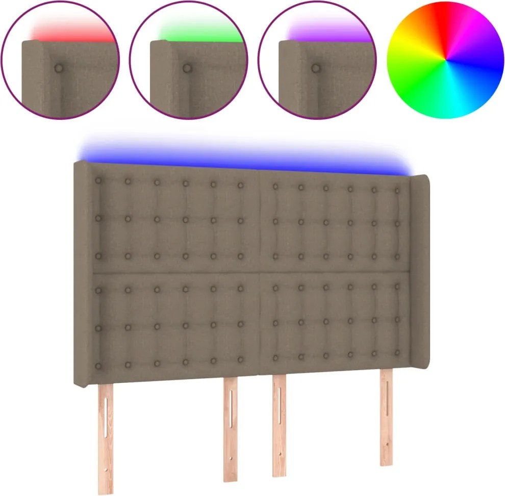 vidaXL Tăblie de pat cu LED, gri taupe, 147x16x118/128 cm, textil