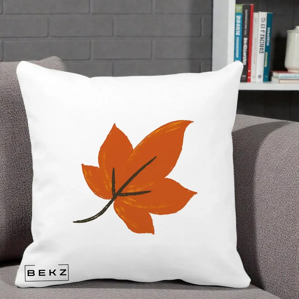 Perna Decorativa Frunza de Toamna Portocalie, 40x40 cm, Alba Mata, Husa Detasabila, Perna Inclusa, BEKZ®