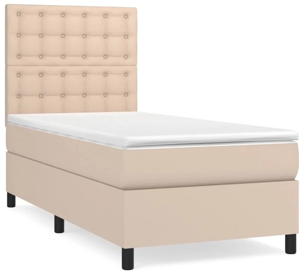 3142826 vidaXL Pat box spring cu saltea, cappuccino, 90x200 cm piele ecologică