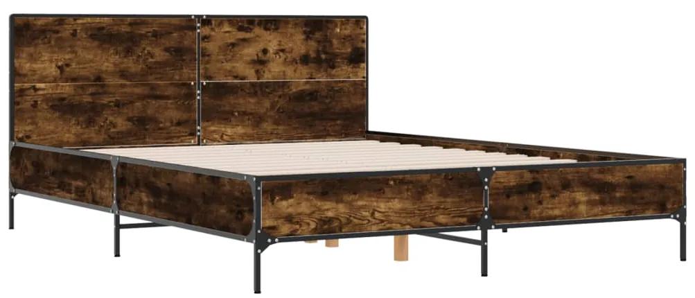 3280009 vidaXL Cadru de pat, stejar fumuriu 160x200 cm lemn prelucrat și metal