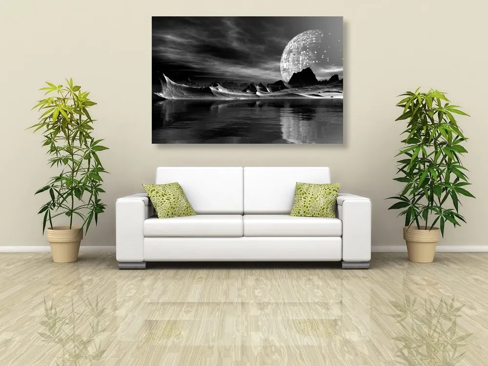 Tablou peisajul futurist în design alb-negru