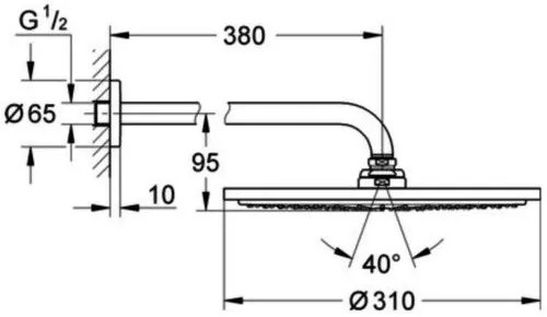 Palarie dus fix Grohe Rainshower Cosmopolitan 310, O31 cm cu brat, montaj pe perete, negru