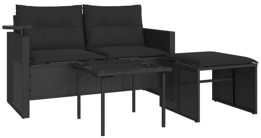 365458 vidaXL Set mobilier de grădină cu perne, 3 piese, negru, poliratan