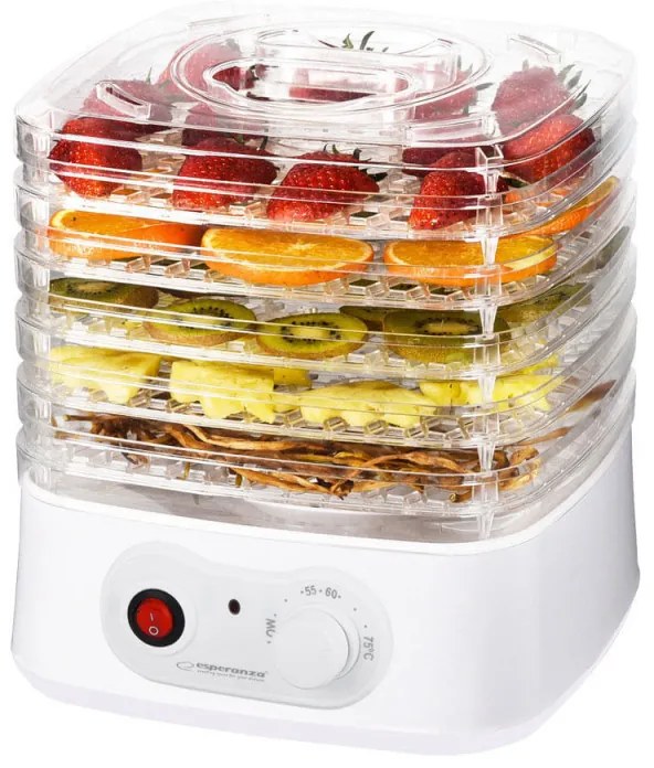 Uscator de fructe si legume Esperanza EKD004, 250W, 5 nivele, potrivit pentru ciuperci, carne și ierburi, alb