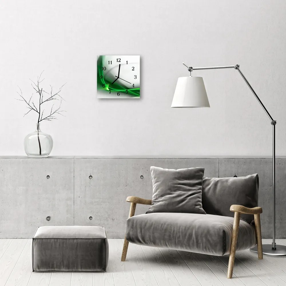 Ceas de perete din sticla pătrat Abstract Lines Art Green