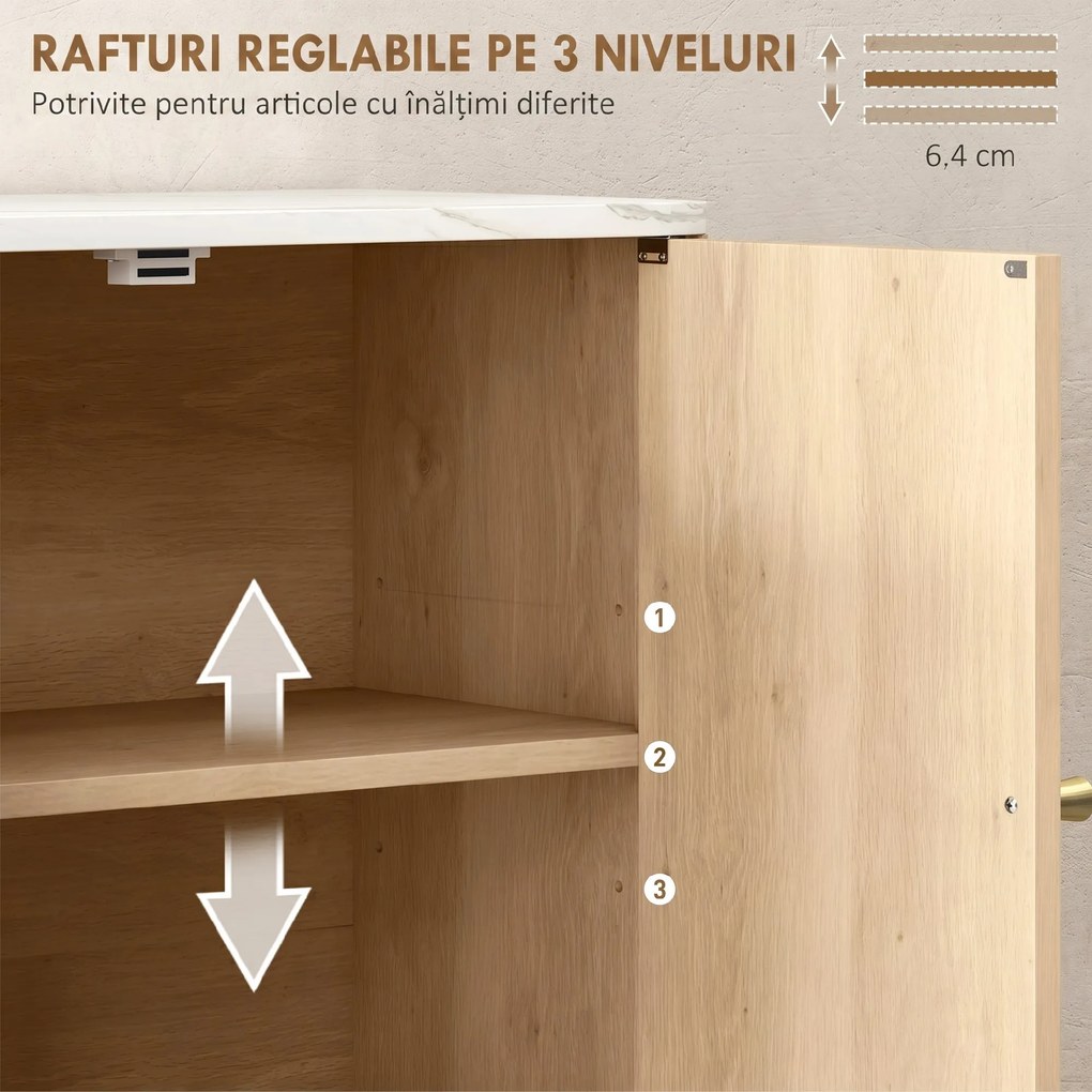 HOMCOM Dulap de Baie de Perete cu Raft Deschis și Uși Decorate Stejar | Aosom Romania