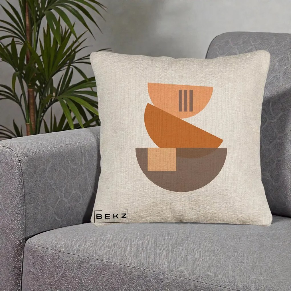 Perna Decorativa Geometric Bauhaus Boluri Portocaliu, 40x40 cm, Bej Canapea, Husa Detasabila, Perna Inclusa, BEKZ®