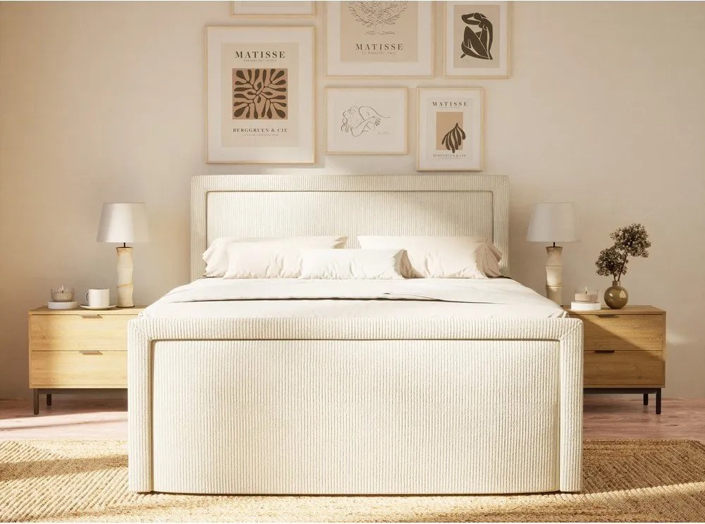 Pat boxspring crem cu spațiu de depozitare 200x200 cm Fresco – Maison de Rêve