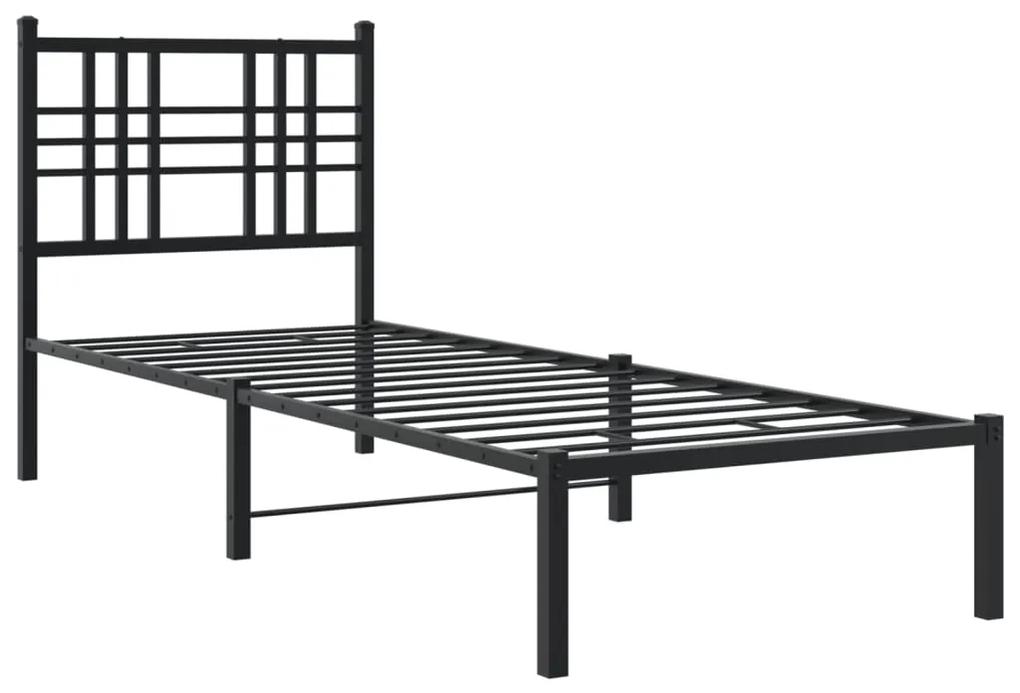 376314 vidaXL Cadru de pat metalic cu tăblie, negru, 75x190 cm