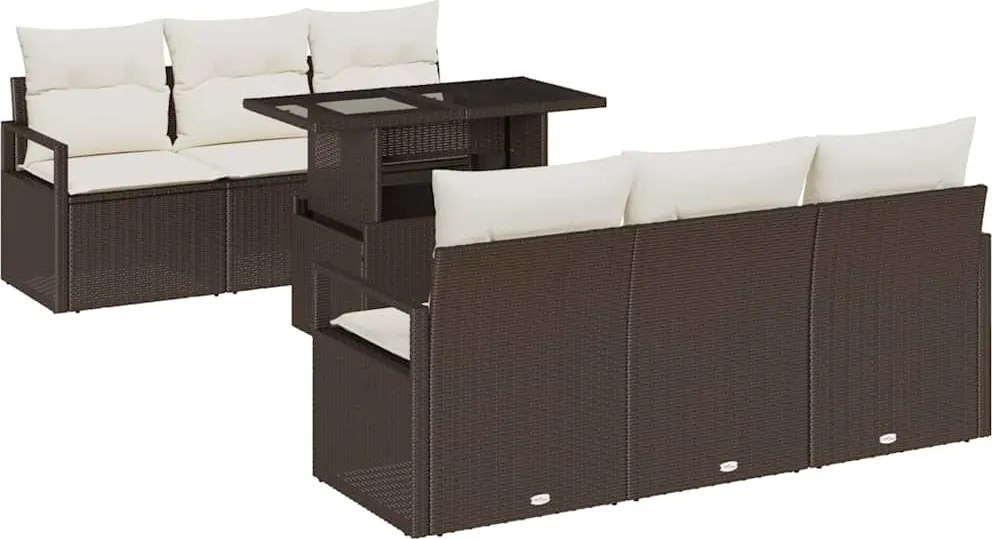 vidaXL Set de canapele pentru grădină cu pernă 7 pcs Maro Rattan poli