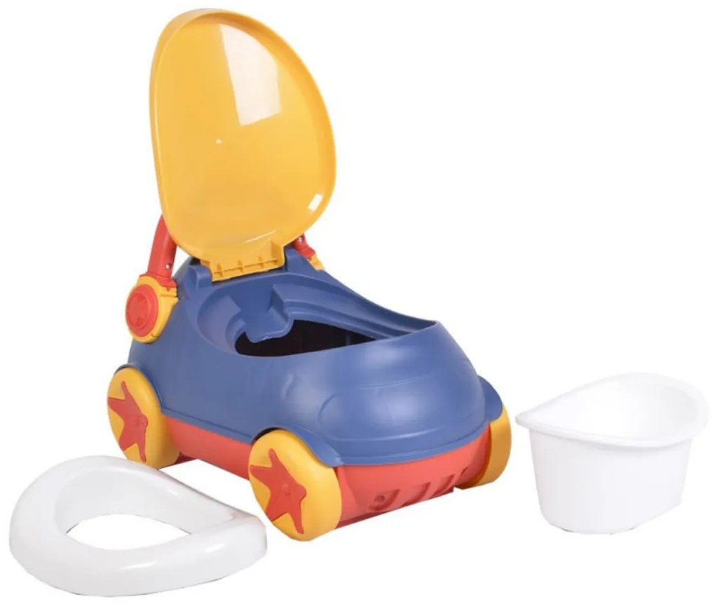 Olita 2 in 1 pentru copii NOVOKIDSª Mini Car , Cu functie trotineta, Vas detasabil, Plastic non toxic, cu capac , Model masinuta , Albastru