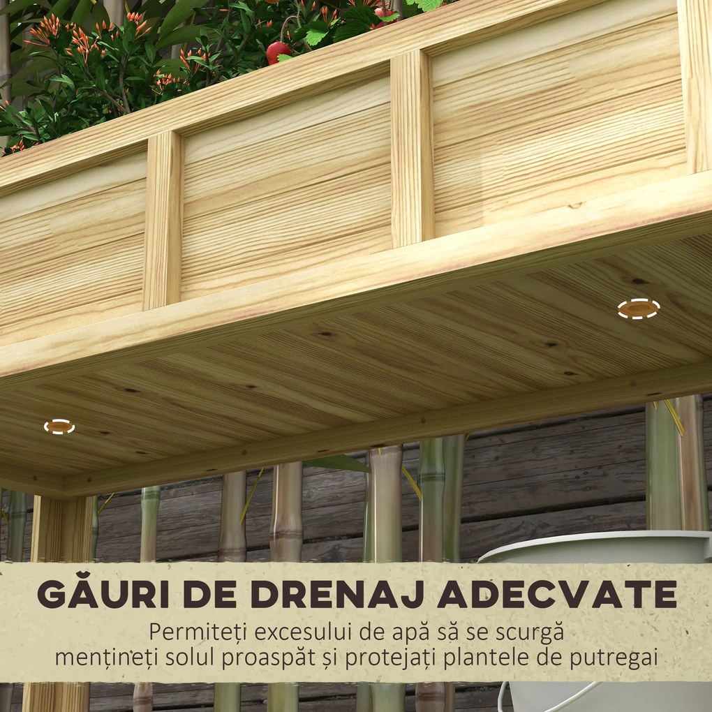 Outsunny Jardinieră pe picioare cu separator detașabil, raft, inserturi pentru irigare, material geotextil de drenaj 115L x 46l x 75Î cm | Aosom Romania